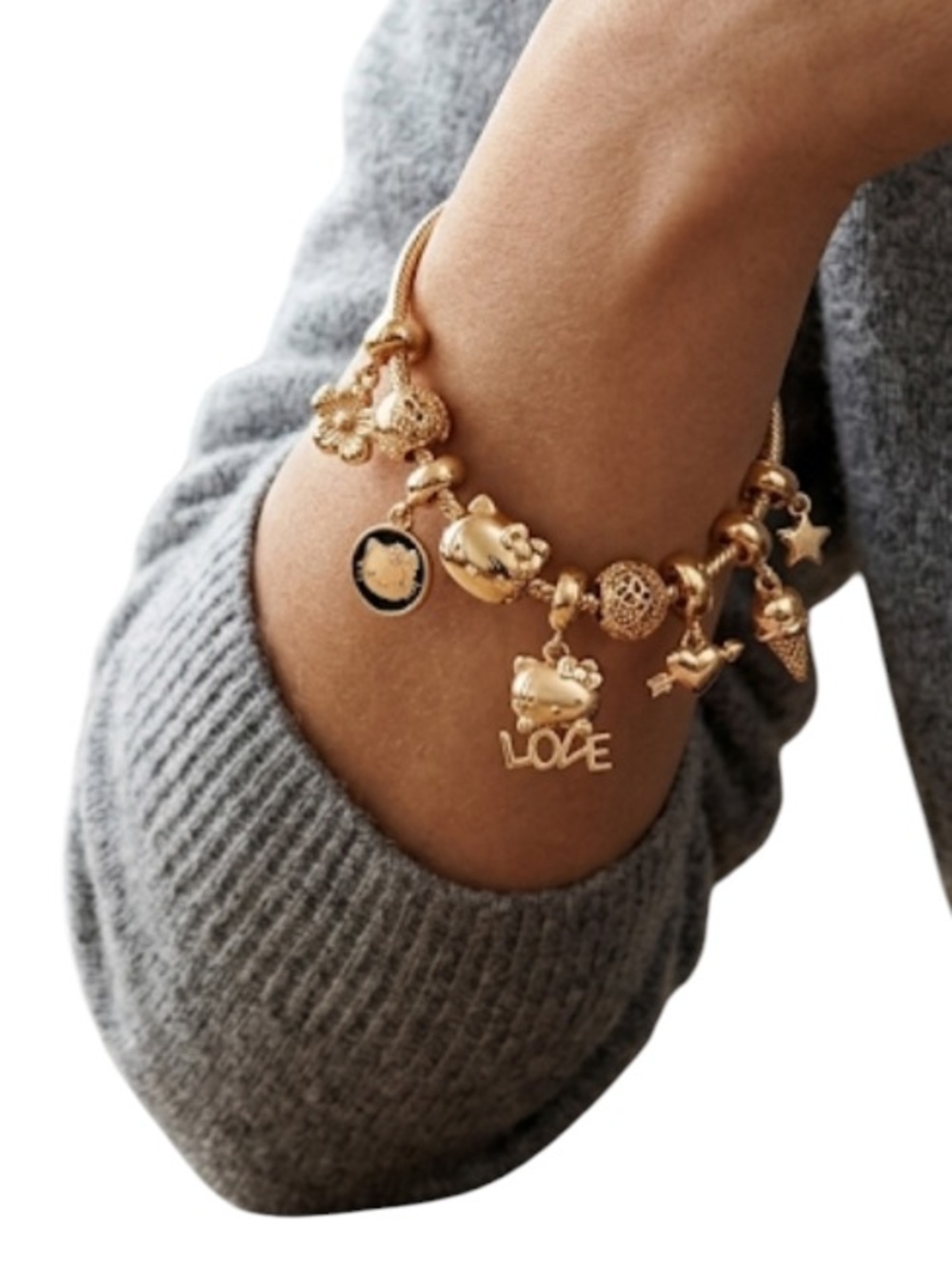 Hello Kitty Gold Charm Bracelet Y2K Kawaii Cute Jewelry NWT NIB